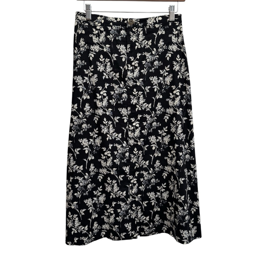 Liz Claiborne Lizwear Floral A-Line Midi‎ Skirt Women Size 8 Linen Blend